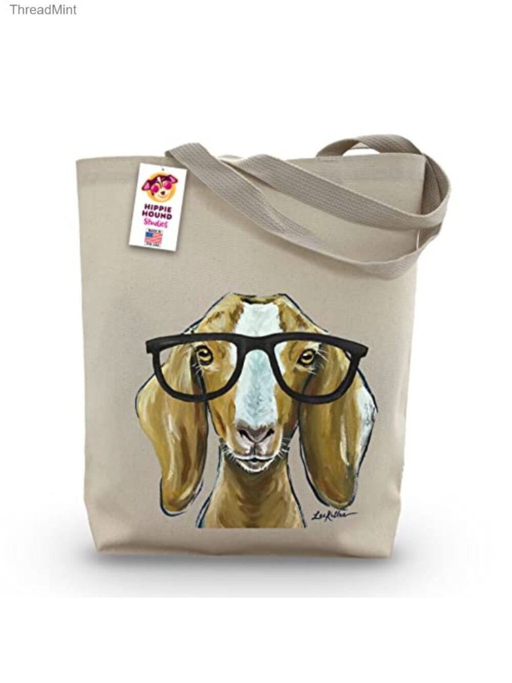 Canvas Goat Tote Bag with Glasses - Handmade Reusable Shopping Bag for Women